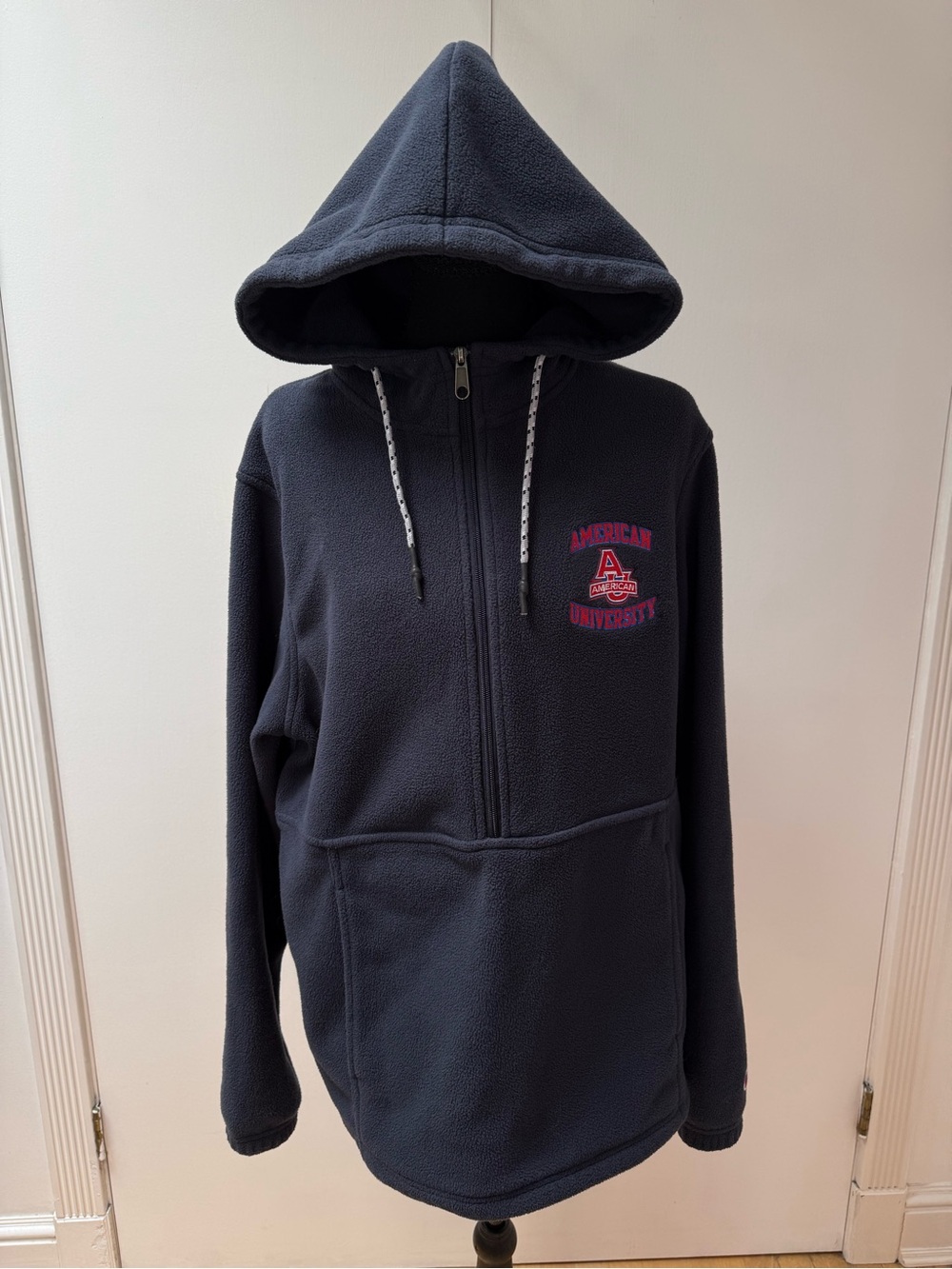 American University Navy 3/4 Zip-Up Fleece Hoodie w/Red White Blue Champion Logo